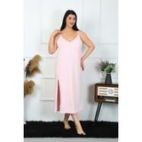 Akbeniz Kadın Büyük Beden Ip Askılı Pamuklu Pembe Uzun Gecelik 12100 - 2XL