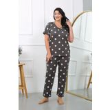 Akbeniz Kadın Büyük Beden Kısa Kol Penye Pijama Takımı Füme 202407
