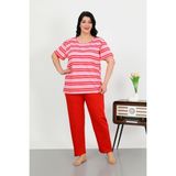 Akbeniz Kadın Büyük Beden Kısa Kol Penye Pijama Takımı Kırmızı 202505 - 3XL