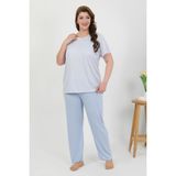 Akbeniz Kadın Büyük Beden Kısa Kol Penye Pijama Takımı Mavi 202510 - 4XL