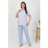 Akbeniz Kadın Büyük Beden Kısa Kol Penye Pijama Takımı Mavi 202510