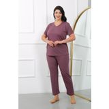 Akbeniz Kadın Büyük Beden Kısa Kol Penye Pijama Takımı Mürdüm 202405