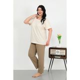 Akbeniz Kadın Büyük Beden Kısa Kol Penye Pijama Takımı Sütlü Kahve 202505