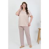 Akbeniz Kadın Büyük Beden Kısa Kol Penye Pijama Takımı Sütlü Kahve 202510 - 4XL - 105-Renkli
