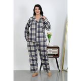 Akbeniz Kadın Büyük Beden Pamuklu Cepli Düğmeli Lacivert Pijama Takım 202504 - 105-Renkli - 10XL