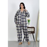 Akbeniz Kadın Büyük Beden Pamuklu Cepli Düğmeli Lacivert Pijama Takım 202504