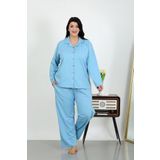 Akbeniz Kadın Büyük Beden Pamuklu Cepli Düğmeli Mavi Pijama Takım 202504