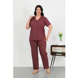 Akbeniz Kadın Büyük Beden Pamuklu Cepli Düğmeli Mor Pijama Takım 202507