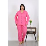Akbeniz Kadın Büyük Beden Pamuklu Cepli Düğmeli Pembe Pijama Takım 202504