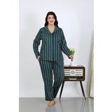 Akbeniz Kadın Büyük Beden Pamuklu Cepli Düğmeli Petrol Pijama Takım 202504