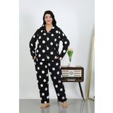 Akbeniz Kadın Büyük Beden Pamuklu Cepli Düğmeli Siyah Pijama Takım 202504