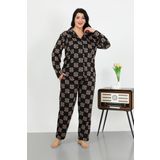 Akbeniz Kadın Büyük Beden Pamuklu Cepli Düğmeli Siyah Pijama Takım 202506