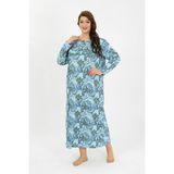 Akbeniz Kadın Büyük Beden Uzun Kol Mavi Anne Gecelik 1378 - 5XL