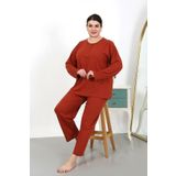 Akbeniz Kadın Büyük Beden Uzun Kol Penye Pijama Takımı Kiremit 202501