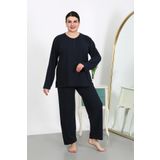 Akbeniz Kadın Büyük Beden Uzun Kol Penye Pijama Takımı Lacivert 202501