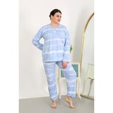 Akbeniz Kadın Büyük Beden Uzun Kol Penye Pijama Takımı Mavi 202502 - 3XL