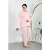 Akbeniz Kadın Büyük Beden Uzun Kol Penye Pijama Takımı Pembe 202501
