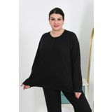 Akbeniz Kadın Büyük Beden Uzun Kol Penye Pijama Takımı Siyah 202501