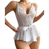 Akbeniz Kadın Fantezi Babydoll Dantel Gecelik T001 Beyaz