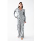 Akbeniz Kadın Gri Desenli Düğmeli Pamuklu Pijama Takımı