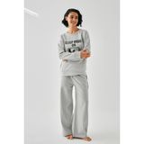 Akbeniz Kadın Gri Sleep Mode ON Oversize 2 İplik Eşofman Ev Giyim Takımı