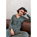 Akbeniz Kadın Haki Düğmeli Pamuklu Pijama Takımı