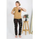 Akbeniz Kadın Kısa Kol Pamuk Penye Pijama Takım Hardal 4214