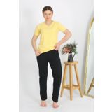 Akbeniz Kadın Kısa Kol Pamuk Penye Pijama Takım Sarı 4215