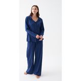 Akbeniz Kadın Lacivert Düğmeli Yaka Detaylı Pamuklu Pijama Takımı