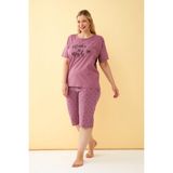 Akbeniz Kadın Mürdüm “make A Wish” Yazılı Büyük Beden Kapri Pijama Takımı - 5XL