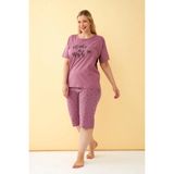 Akbeniz Kadın Mürdüm “Make a Wish” Yazılı Büyük Beden Kapri Pijama Takımı