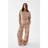 Akbeniz Kadın Oversize Bej Leopar Desenli Pamuklu Kalın Pijama Takımı