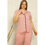 Akbeniz Kadın Pamuklu Cepli Kısa Kol Büyük Beden Pijama Takım 202126 - 4XL - 105-Renkli