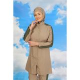Akbeniz Kadın Pantolonlu Kolu Şeritli Tam Tesettür Mayo Bej 31065 - 2XL