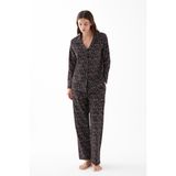 Akbeniz Kadın Siyah Düğmeli Kalp Desenli Pamuklu Pijama Takımı