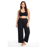 Akbeniz Kadın Siyah İnce Çizgili Büyük Beden Cepli Pijama Altı