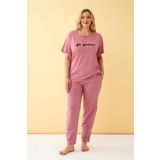 Akbeniz Kadın Somon Go Getter Yazılı Büyük Beden Pijama Takımı