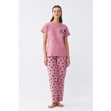 Akbeniz Kadın Somon Kalp Desenli Kısa Kollu Penye Pijama Takımı