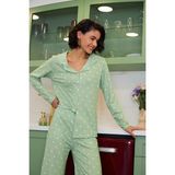 Akbeniz Kadın Yeşil Kalp Desenli Düğmeli Pamuklu Pijama Takımı - XL