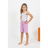 Akbeniz Kız Çocuk Ip Askılı Şortlu Penye Lila Pijama Takım 20430 - 9 - 10