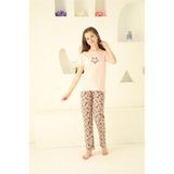 Akbeniz Kız Çocuk Pamuk Kısa Kollu Pijama Takımı 20364 - Somon - 6 Yaş