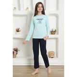 Akbeniz Kız Çocuk Penye Pijama Takım 20421 - 9 - 10 - Su Yeşili