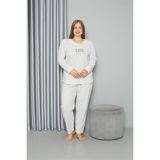 Akbeniz Welsoft Polar Kadın Büyük Beden Pijama Takımı 808050 - Ekru - 6XL