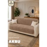 Akbu Kaymaz Tabanlı Peluş Koltuk Örtüsü Petek Dokulu Yumuşak 3 Kişilik Koltuk Kılıfı 175 x 210 cm - Bej