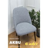Akbu Mutfak Sandalye Kılıfı Büyük Oval Jakarlı Yıkanabilir Streç Lastikli Sandalye Örtüsü 6 Adet - 50 x 55 cm - Taş - Gri