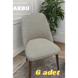 Akbu Mutfak Sandalye Kılıfı Büyük Oval Jakarlı Yıkanabilir Streç Lastikli Sandalye Örtüsü 6 Adet - 50 x 55 cm - Vizon