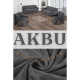 Akbu Parlak Kadife 3 3 1 1 Lastikli Kanepe Örtüsü | Lastikli Koltuk Örtüsü | Koltuk Kılıfı Takımı - Koyu Gri - 180 x 230 cm