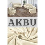 Akbu Parlak Kadife 3 3 1 1 Lastikli Kanepe Örtüsü | Lastikli Koltuk Örtüsü | Koltuk Kılıfı Takımı - Krem - 180 x 230 cm