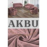 Akbu Parlak Kadife 3 3 1 1 Lastikli Kanepe Örtüsü | Lastikli Koltuk Örtüsü | Koltuk Kılıfı Takımı - Pembe - 180 x 230 cm