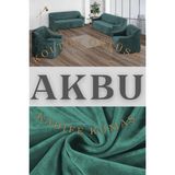 Akbu Parlak Kadife 3 3 1 1 Lastikli Kanepe Örtüsü | Lastikli Koltuk Örtüsü | Koltuk Kılıfı Takımı - Yeşil - 180 x 230 cm